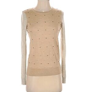 LOFT Beige Embellished Crew Neck Sweater